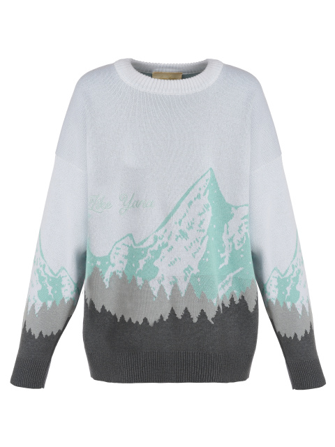 Бело-бирюзовый свитер с рисунком в виде гор, 1