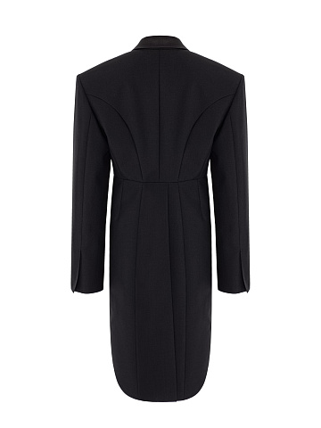 Жакет-фрак черного цвета с атласными лацканами, рукава со шлицами, 2