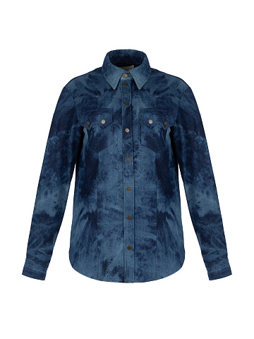 Синяя рубашка из денима с разводами в технике Tie-Dye, 1