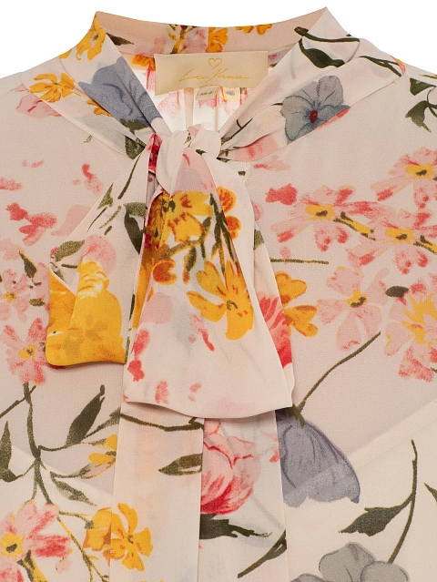 Бежевое платье-миди с крупным цветочным принтом, 5