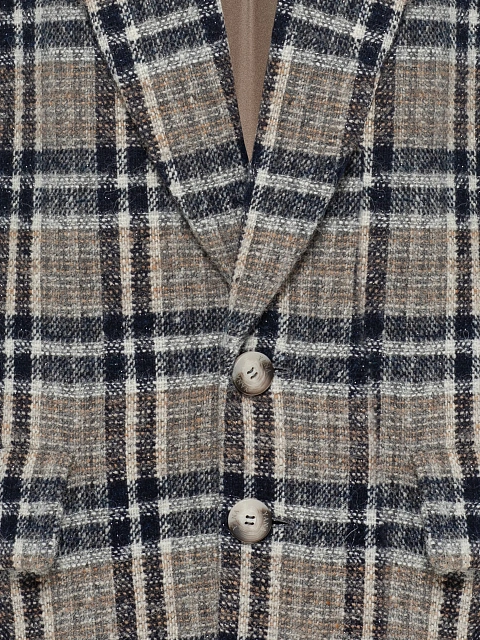 Объемный бежевый жакет из шерсти в клетку, 3