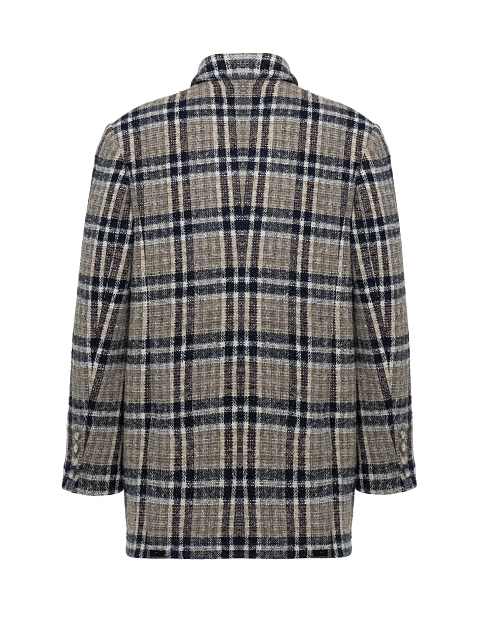 Объемный бежевый жакет из шерсти в клетку, 2