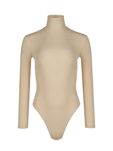 Бежевое боди с длинным рукавом и воротом-стойкой, 1