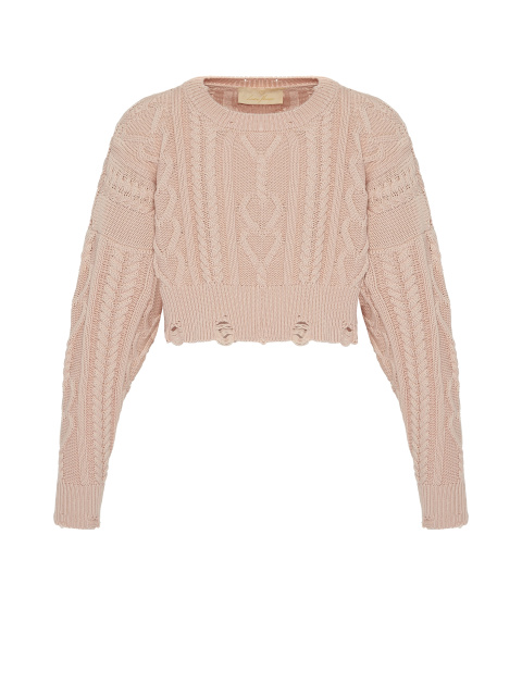 Укороченный пудрово-розовый свитер с косами, 1