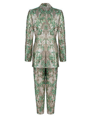 Костюм-двойка из золотой парчи с зелеными цветами, 2