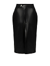 Юбка из черной кожи, шлица спереди 