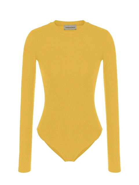 Желтое боди из хлопка с длинным рукавом, 1