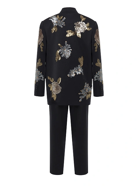 Черный костюм-тройка из шерсти с пайетками, 3