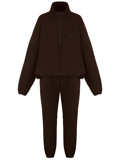 Коричневый мужской флисовый спортивный костюм с вышивкой, 1