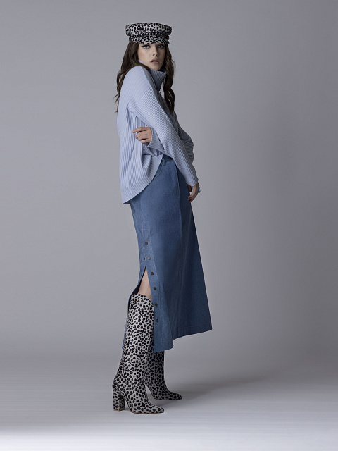 Синяя джинсовая юбка-миди с разрезами на кнопках, 4 Синяя джинсовая юбка-миди с разрезами на кнопках, 4