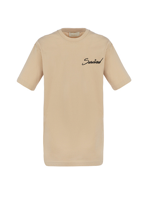Бежевая хлопковая футболка с вышивкой, 1 Бежевая хлопковая футболка с вышивкой, 1