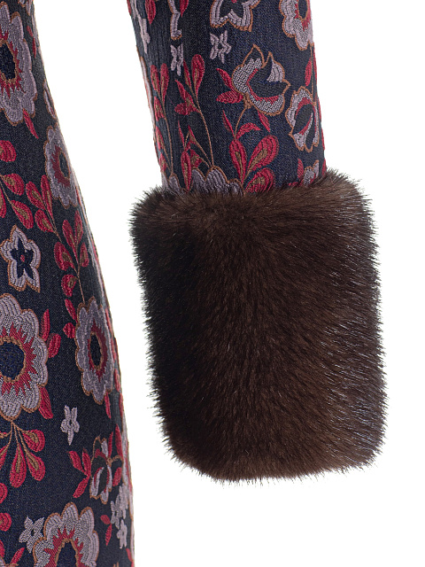 Платье-миди из жаккарда с манжетами из меха норки, 4