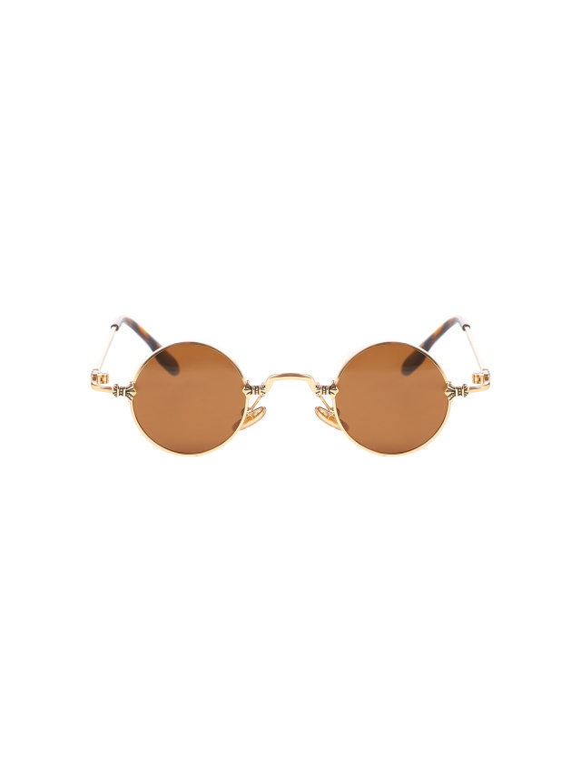 Солнцезащитные очки в золотистой оправе с круглыми коричневыми линзами, 2