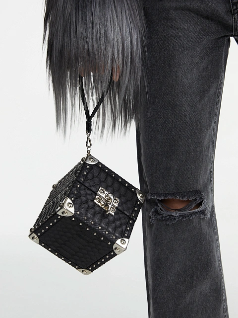 Черная сумка-куб из кожи питона, 7