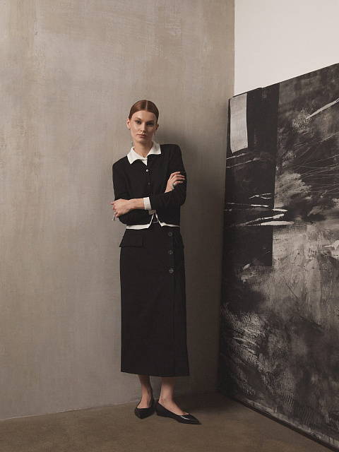 Черная юбка-миди с карманами, 6