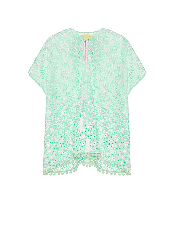 Зеленая детская туника из хлопка с помпонами, 1