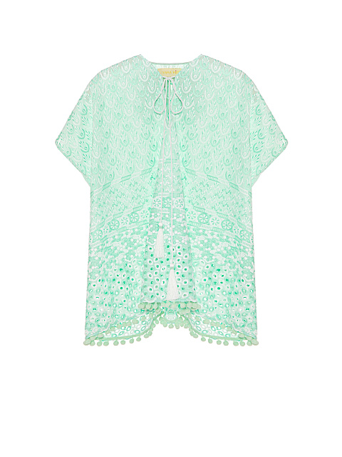 Зеленая детская туника из хлопка с помпонами, 1