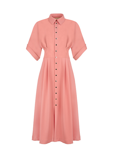 Коралловое платье-рубашка с широкими рукавами, 1
