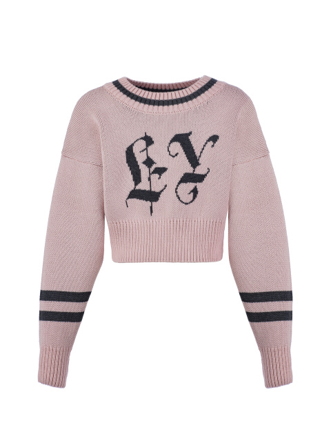 Розовый свитер с круглым вырезом и готическим логотипом, 1