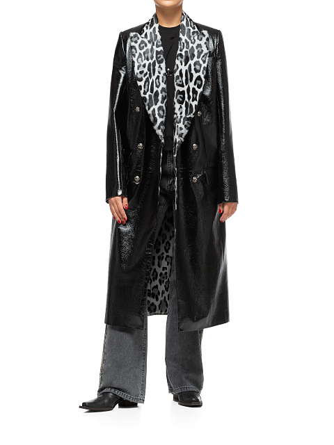 Черное кожаное пальто с подкладом из меха козлика, 6