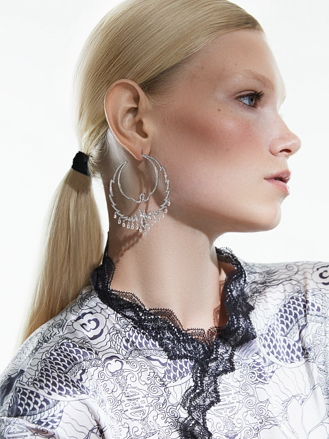 Хупсы из белого золота с бриллиантами круглой огранки и огранки «бриолет», 2