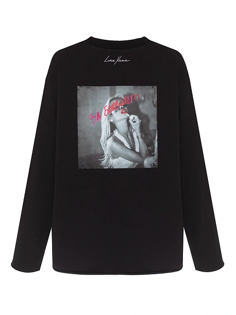 Черный хлопковый лонгслив с принтом «Вопросов больше нет», 2 Черный хлопковый лонгслив с принтом «Вопросов больше нет», 2