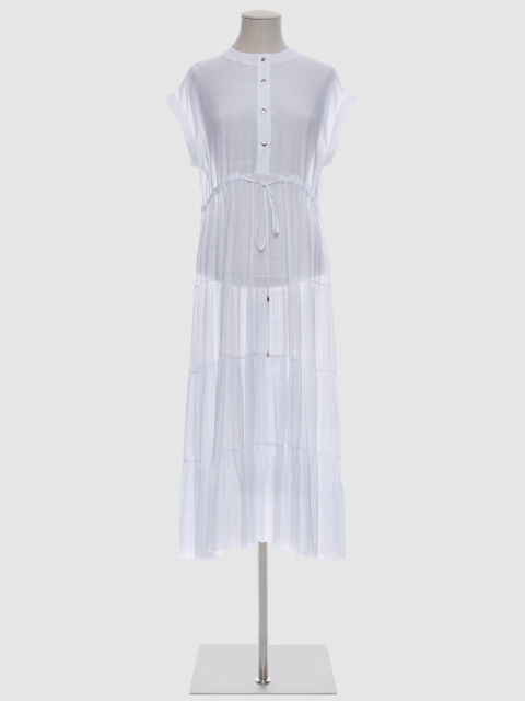 Платье с ярусами от груди из белого хлопка,короткий рукав, 1