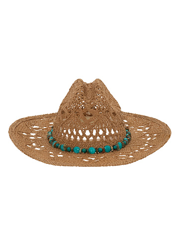 Темно-бежевая соломенная шляпа с аквамарином, бирюзой и яшмой, 2