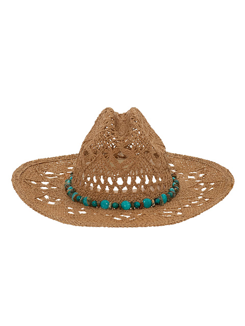 Темно-бежевая соломенная шляпа с аквамарином, бирюзой и яшмой, 2