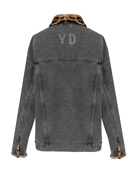 Серая джинсовая куртка с подкладом из меха козлика с принтом, 2 Серая джинсовая куртка с подкладом из меха козлика с принтом, 2