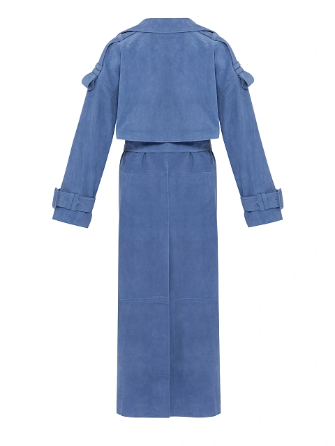 Синий двубортный тренч из замши, 2