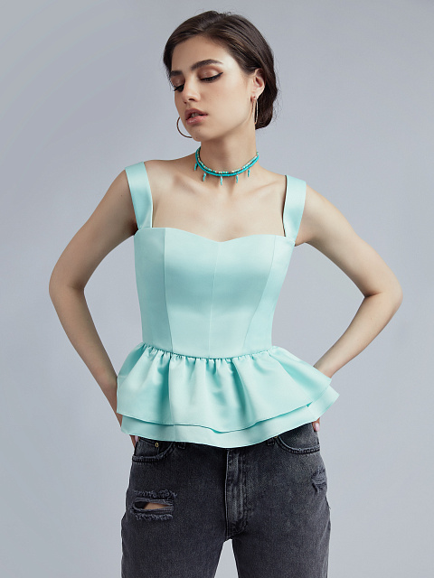 Мятный атласный топ с баской, 7