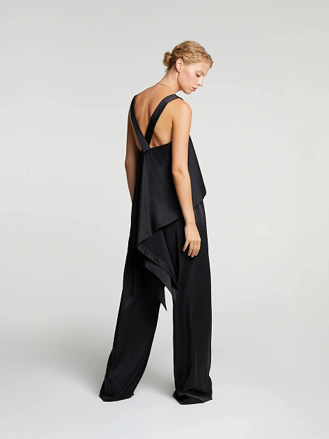 Черный атласный комплект из топа и брюк, 6 Черный атласный комплект из топа и брюк, 6