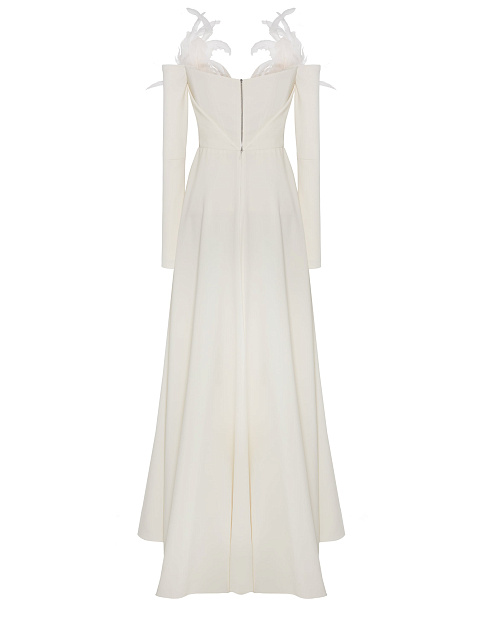 Белый костюм из жакета с перьями и брюк, 2