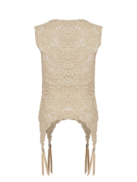 Бежевая майка из кружева с фигурным низом, 2 Бежевая майка из кружева с фигурным низом, 2