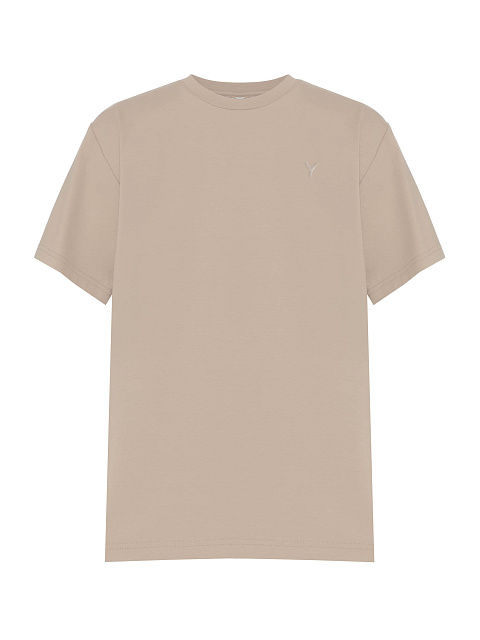 Бежевая футболка из хлопкового трикотажа с вышивкой, 1