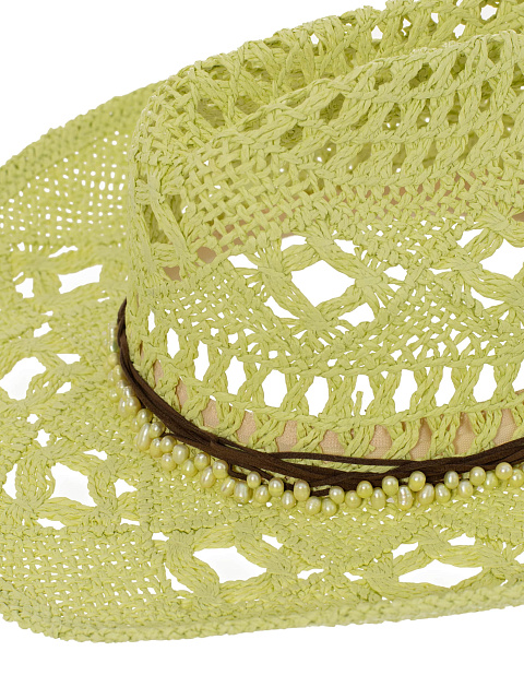Салатовая соломенная шляпа с декором из жемчуга, 4