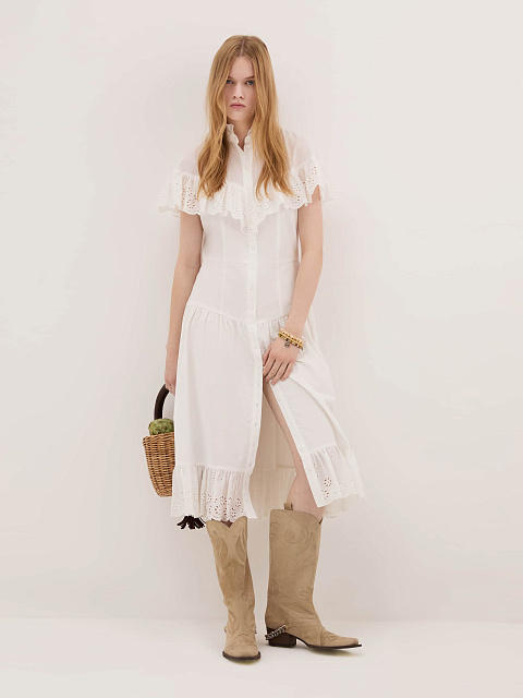 Белое хлопковое платье-миди, 2