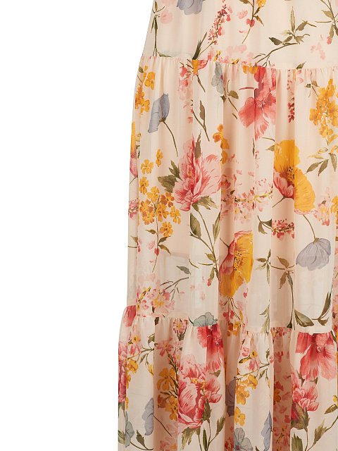 Бежевое платье-макси из шифона с цветочным принтом, 3