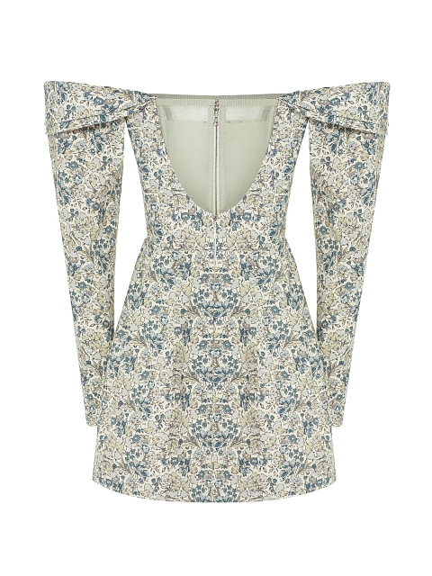 Платье-мини из хлопка с цветочным принтом и открытыми плечами, 2