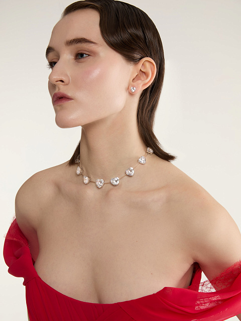 Колье из белого золота с фианитами в огранке «сердце», 5 Колье из белого золота с фианитами в огранке «сердце», 5