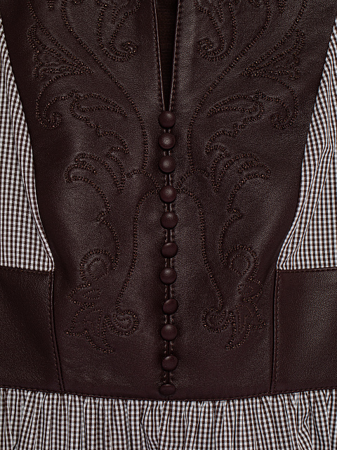 Коричневое платье-мини из хлопка в клетку, 3