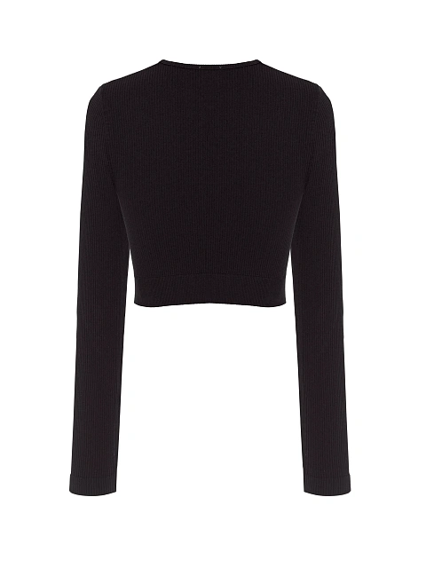 Черный спортивный лонгслив из трикотажа в рубчик, 2