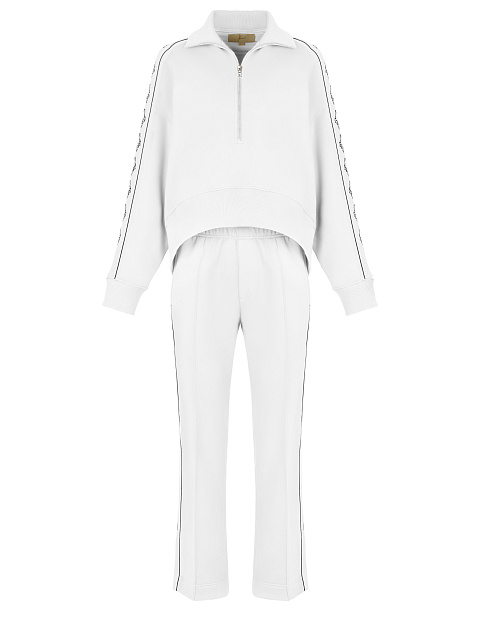 Белый костюм с укороченной толстовкой и вышивкой в виде лилий, 1