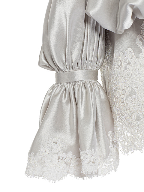 Серое платье-мини из шелка с кружевом, 3