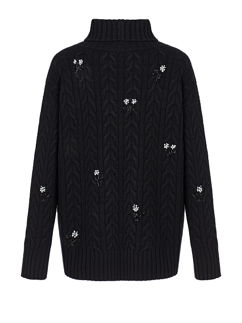 Черный свитер из кашемира с вышивкой бусинами и бисером, 2