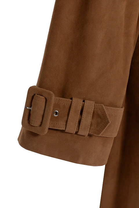 Коричневый двубортный тренч из замши, 4