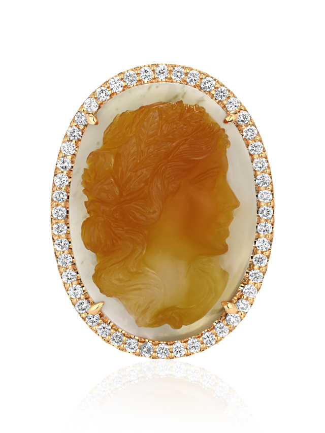 Кольцо из желтого золота с камеей на агате и бриллиантами, 2