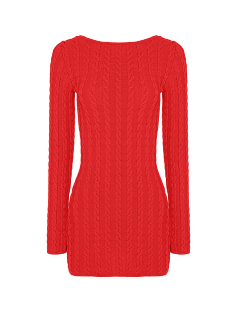 Красное вязаное платье-мини с открытой спиной, 1