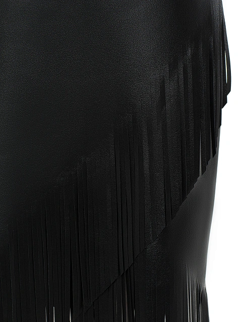 Черная юбка-миди из кожи с бахромой, 3